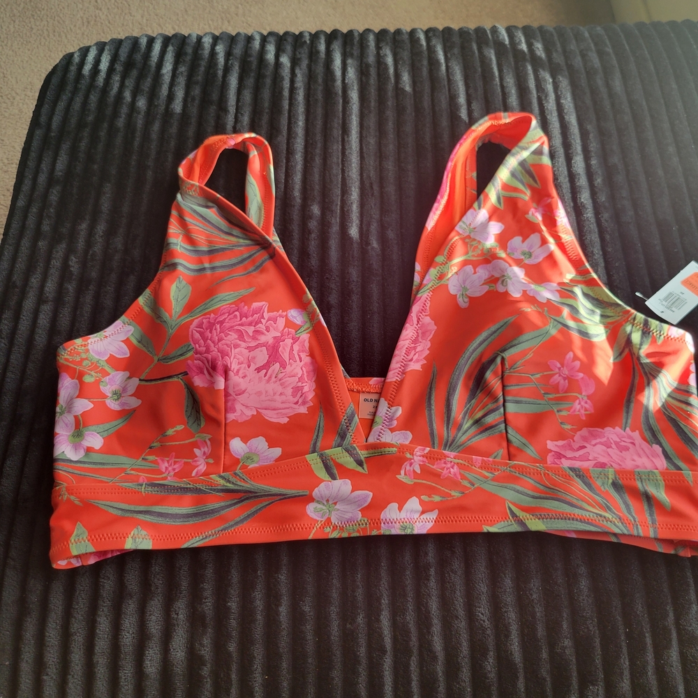 Old Navy Tropical Floral Bikini Top - Orange and Pink